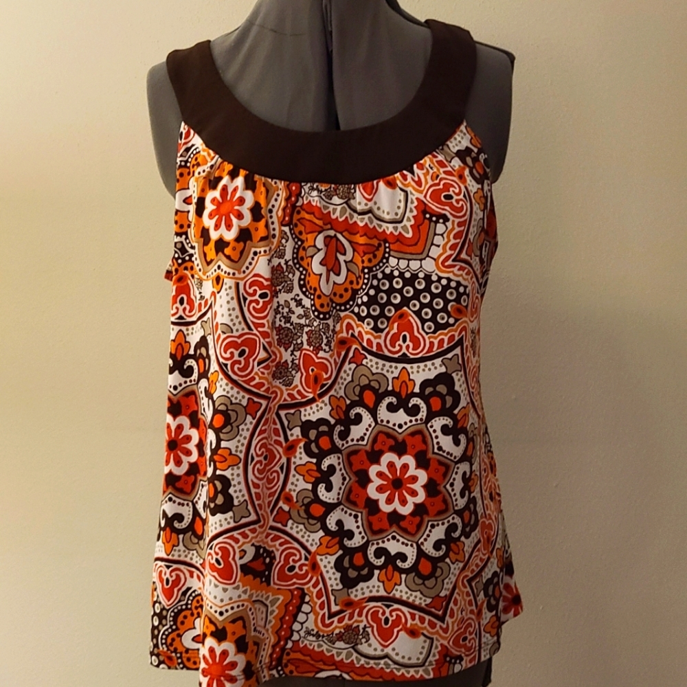 AB Studio Brown Orange Dressy Tank Top Size Large